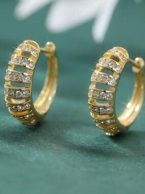 18K Gold Womens 2ct Diamond Small Hoop Earrings NEW 18 Karat Silver Jewelry
